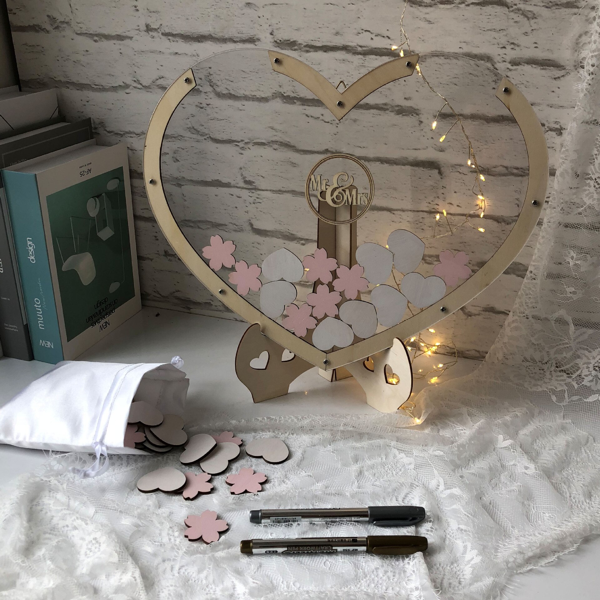 Wedding Supplies Party Celebration Supplies Birthday Party Signature Guest Book Wood Frame Country Wedding Decor: White25 Pink25