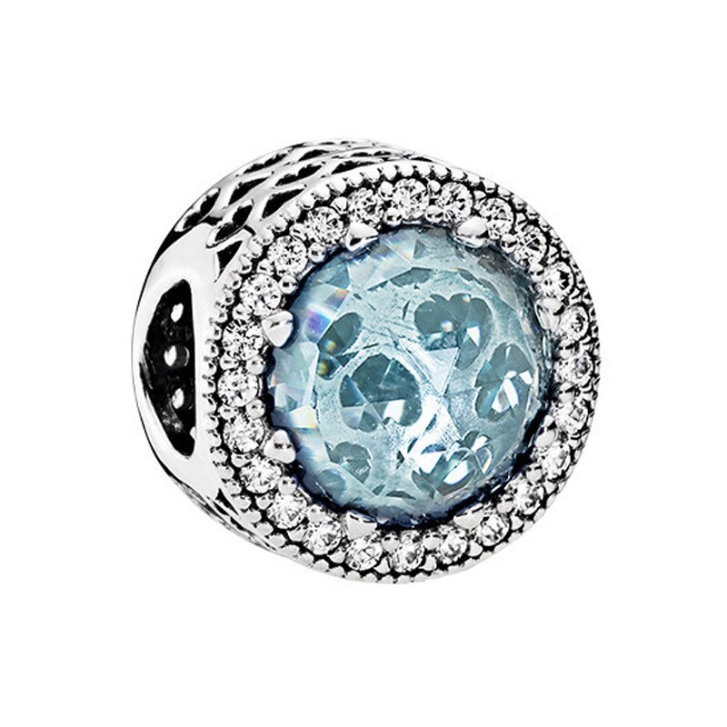 100% 925 Sterling Silver Charms Sparkling Blue White Crystal Charm Fit Original Pan Charm Bracelets Necklace Diy jewelry: Light blue