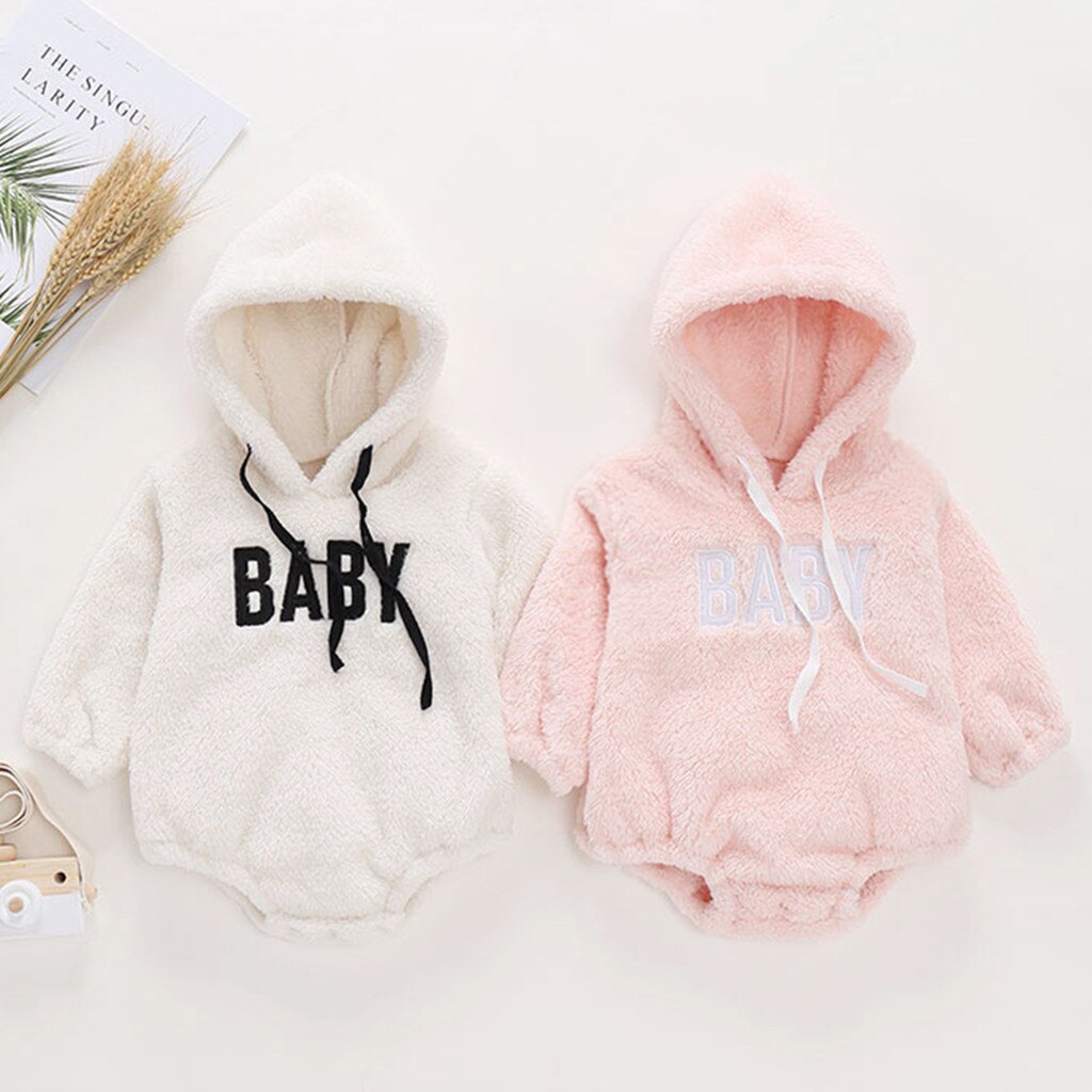 Winter Newborn Infant Baby Boys Girls Clothes Long Sleeve Printed Letter Hooded Thick Warm Jumpsuit Romper Outfits Clothes#g4