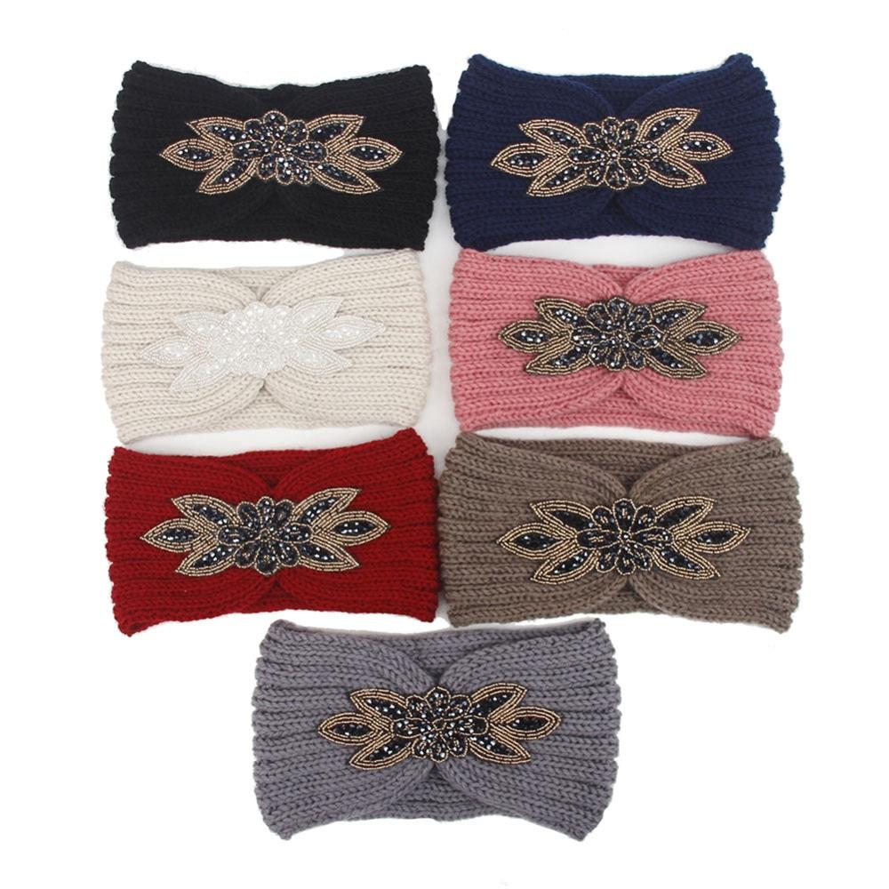 Winter Warmer Oor Gebreide Hoofdband Boog Strass Hoofddeksels Voor Vrouwen Meisjes Europese Effen Tulband Brede Haarband
