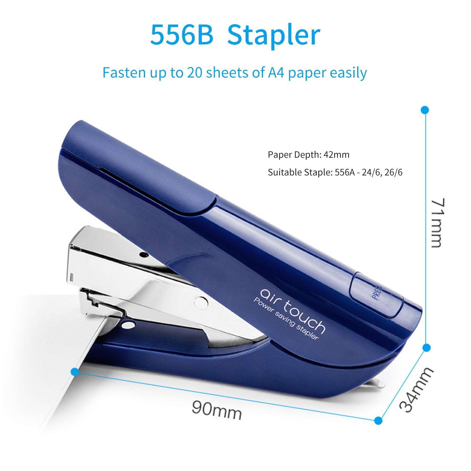 Desktop Stapler 20-40Sheet Capacity for Paper Binding Reduced Effort Suitable for 24/6 26/6 Staples for School Office Supplies