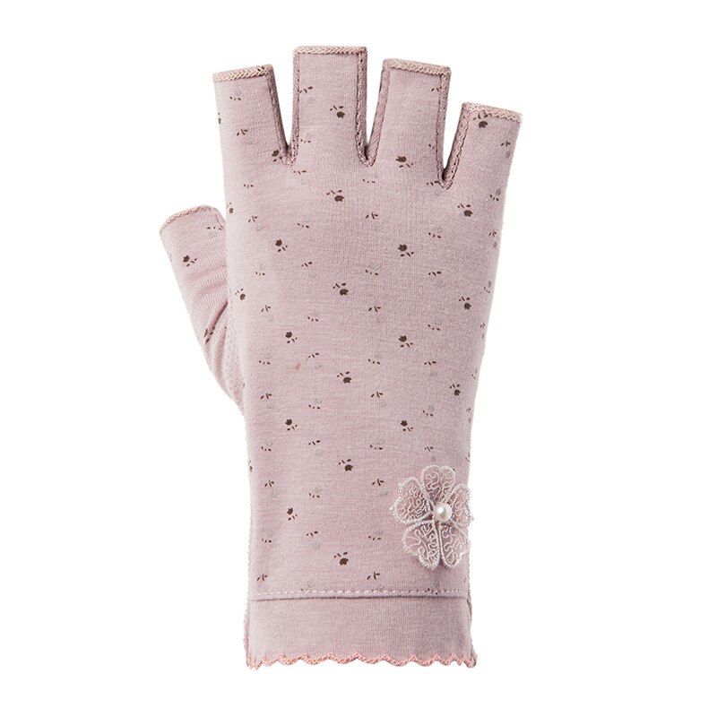 Gants de protection solaire pour femmes, en coton, UV, perle, Sport, cyclisme, conduite, écran tactile, demi-doigt, moufle, fleur, point, O22