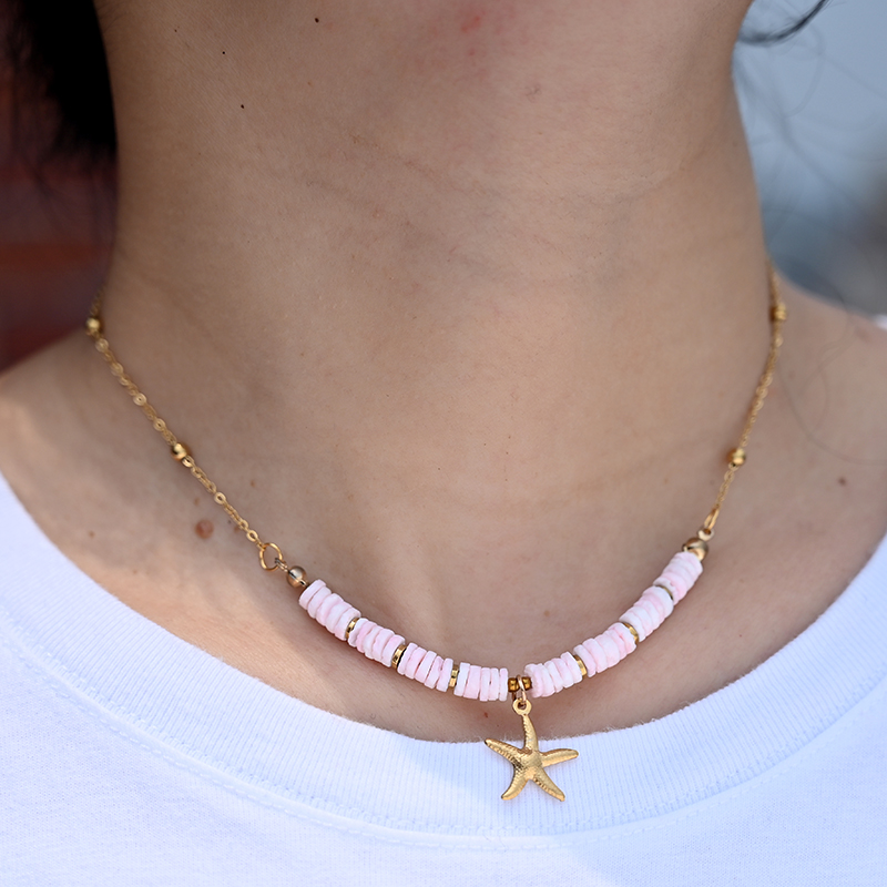 Collier Ras du Cou en Acier Inoxydable pour Femme, Coquille Naturelle, Cœur, Étoile, Bijoux d'Été