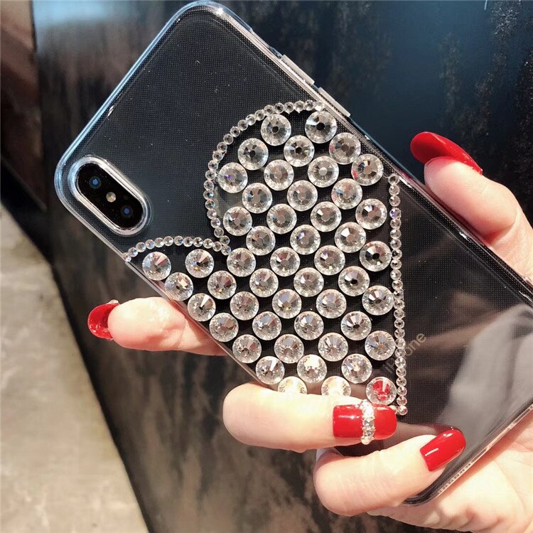 Trasparente Rhinestone Del cuore di amore di caso per il iPhone 11 XR 7 8 11 Pro Max X XS Max Plus 6 6s della copertura