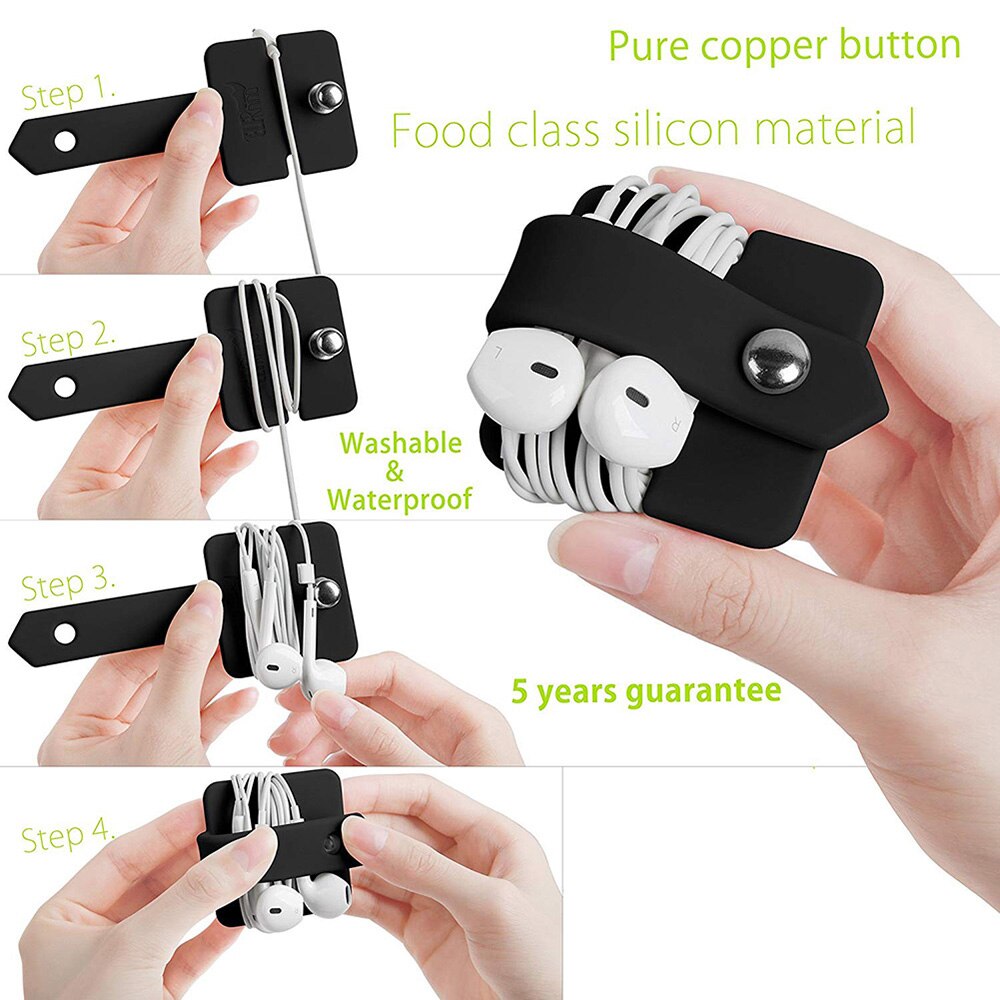 Silikon Telefon Kabel Veranstalter Kopfhörer Kabel Veranstalter Kabel Manager Kopfhörer Ohrhörer Halfter Kabel Wickler Schwarz Grün