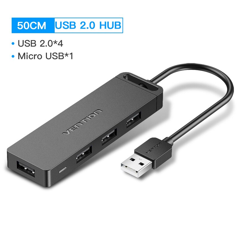 Drag Usb Hub Usb 2.0 4 Poorten Draagbare Otg Hub 480Mbps Usb Splitter Met Micro Usb Power Voor Apple macbook Laptop Usb 2.0 Hub: Upgraded-50CM