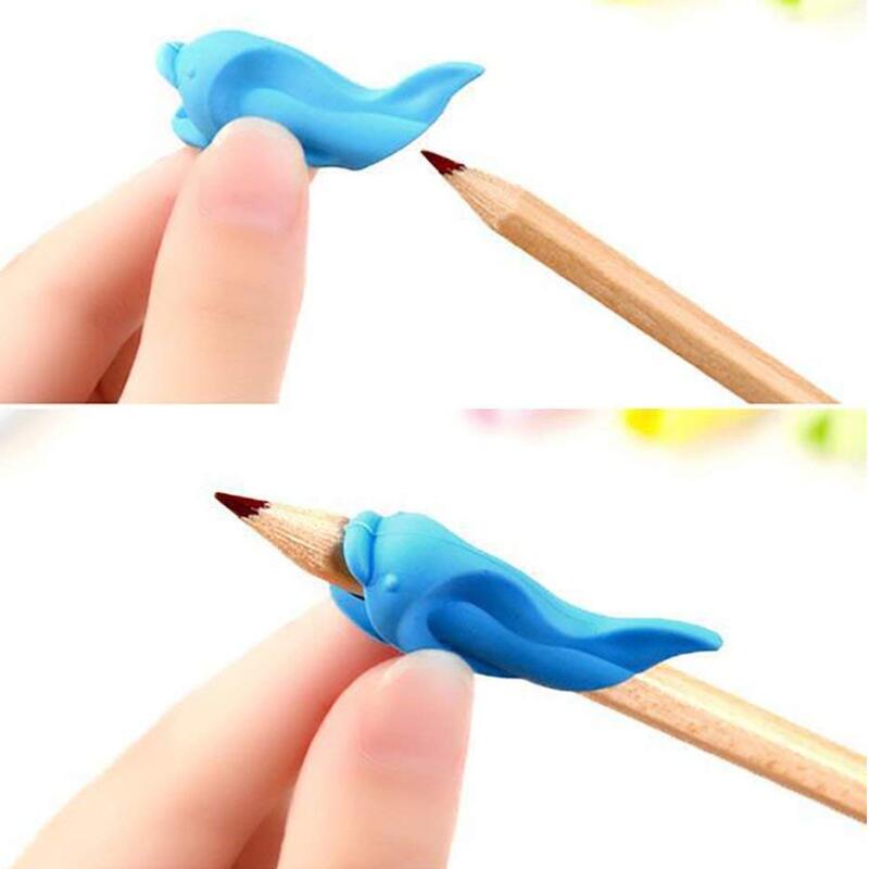 100Pcs Siliconen Dolfijn Vis Houden Tekening Potlood Kinderen Creativiteit Kids Studenten Potlood Schrijven Tekening Beschermen Vinger Speelgoed