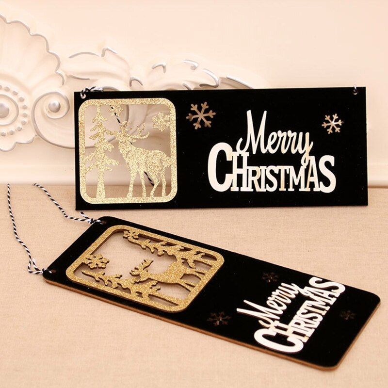 ''Merry Christmas'' Brief Plaat Hollow Black Gold Card Kerstboom Deur Opknoping Jaar Decoratie Ornament