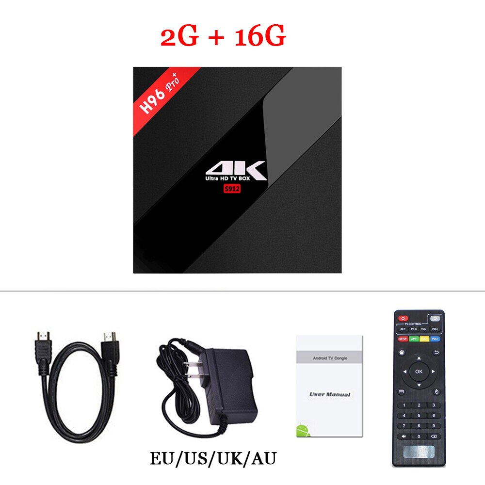 H96 Pro Plus Android Tv Box Amlogic S912 Android 7.1 Octa Core 2G RAM 16G ROM Smart TV 2.4G$5G Wifi 1000M LAN 4K Media Player: AU Plug / 2G 16G