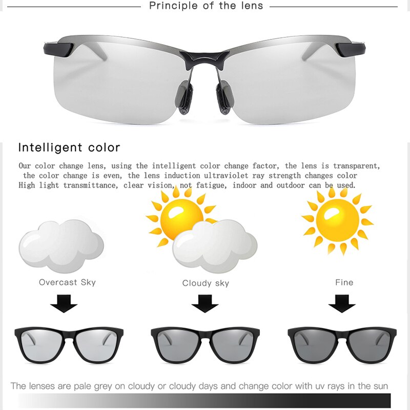Gafas de sol fotocromáticas polarizadas para hombre, lentes de sol deportivas polarizadas, cambio de Color, gafas de conducción UV400 11-KPBS3043PO