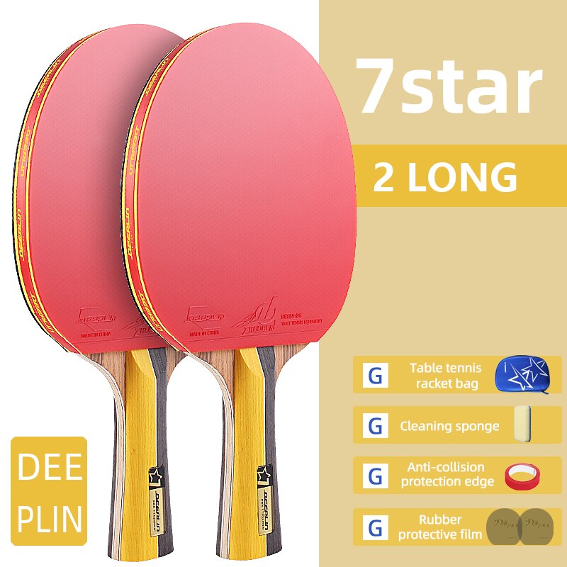 Ping Pong Rackets Short Long Handle Carbon Blade Rubber With Double Face Pimples In Tennis Table Racket With Case: 7 star 2 long