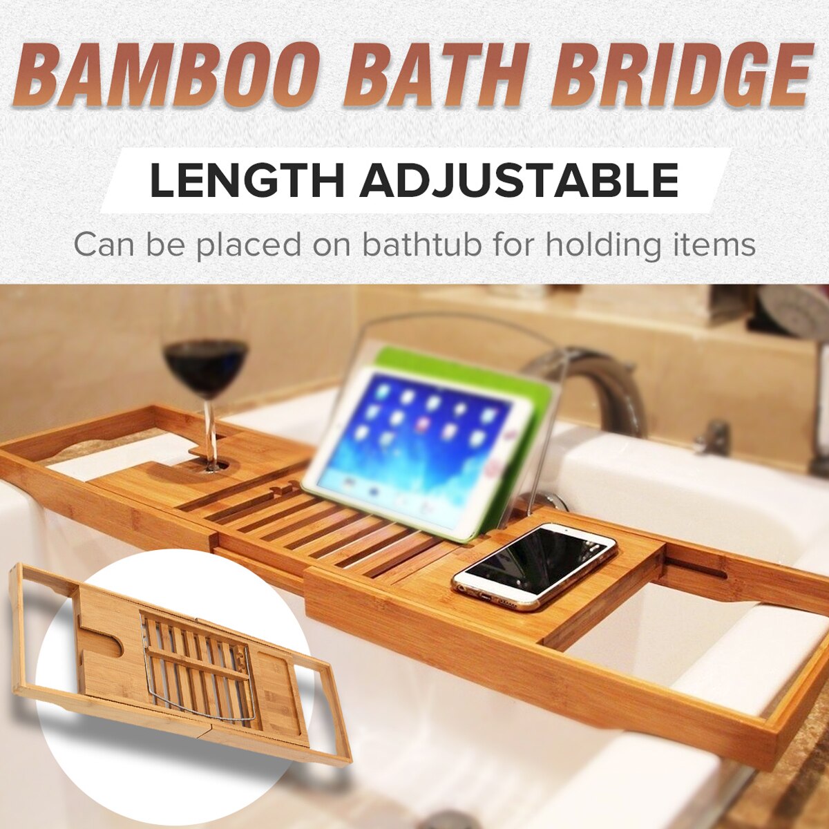 Badeværelse bambus badekar badekar hylde bro karbad caddy bakke rack tilbagetrækkelig vinglas bogholder badekar rack support