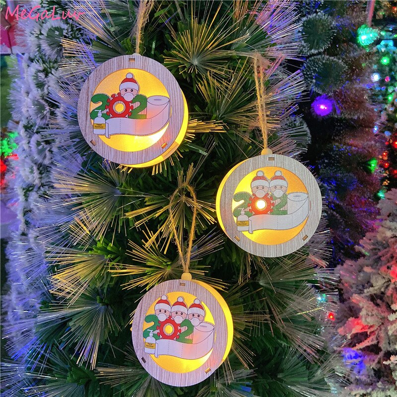 Adornos navideños luminosos, luz Led de madera, decoración colgante de adorno colgante de árbol de Navidad para miembros de la familia