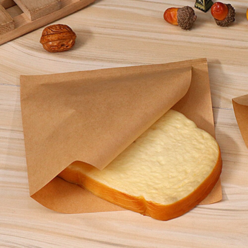 100pcs 12x12cm Sandwich Donut Bread Bag Oil-proof Biscuits Kraft Paper Bags Baking Paper Food Packaging Bags Bakery Food Packing