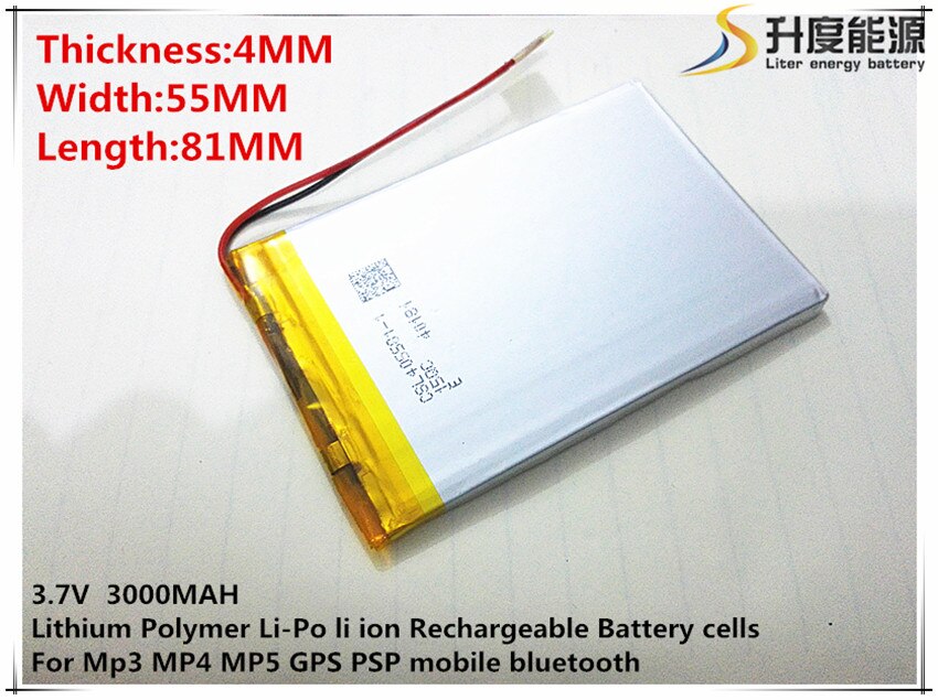 3.7V 3000mAh 405581 Lithium Polymer Li-Po li ion Rechargeable Battery cells For Mp3 MP4 MP5 GPS mobile The tablet battery