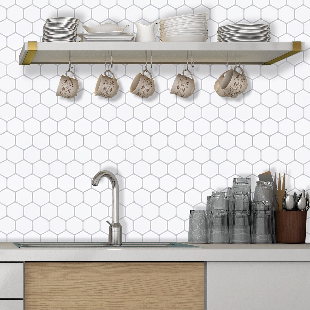 Hexagon Stronger Adhesive Wall Tiles 3d Effect Waterproof Kitchen Backsplash Wall Tiles --5 Sheets