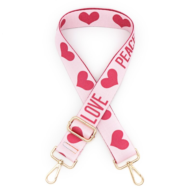 All-match stijl tas riem riem 3.8cm breedte schouderriem diy tas accessoires roze hartvormig patroon verstelbare handgreep
