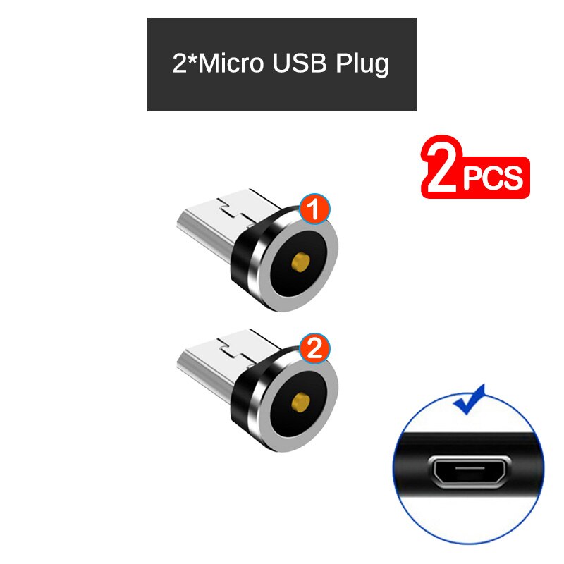 Cabo adaptador magnético redondo, micro usb tipo c para xiaomi redmi note 9s 9 8 8t 7 6 5 pro redmi 4x 5 6 7 7a 8 8a k20 k30 pro: 2Pcs Micro Plug