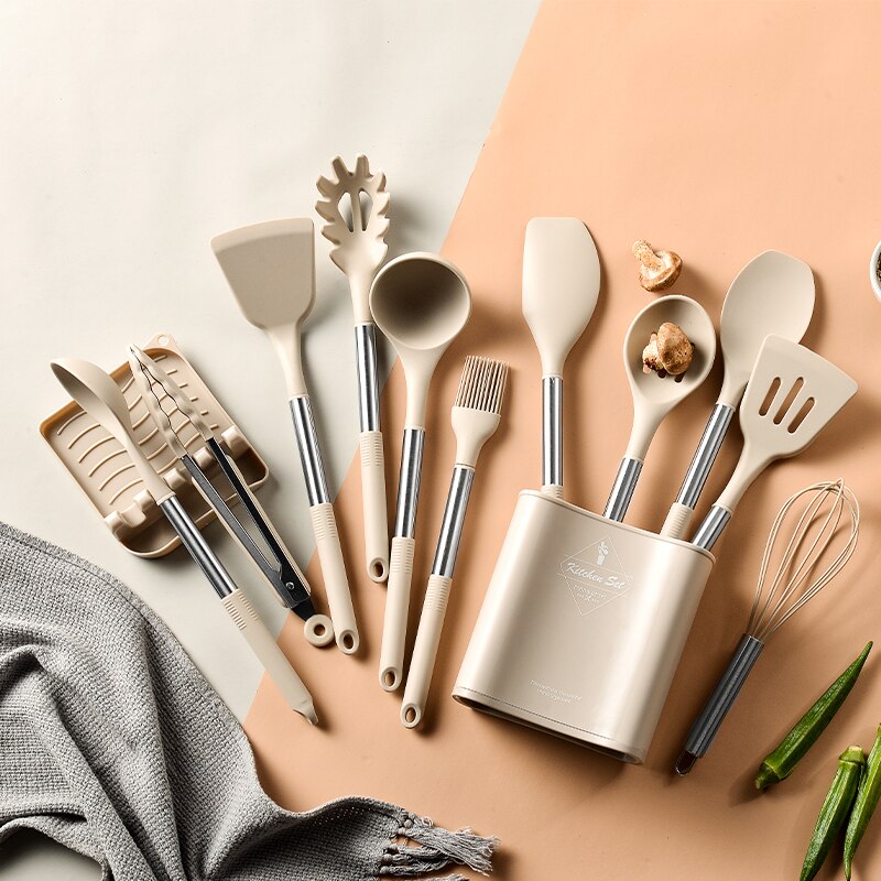 No utensilios de cocina antiadherentes de cocina espátula cuchara espátula sopa de silicona cucharillas accesorios de cocina piezas de utensilios de cocina herramienta de cocina conjunto