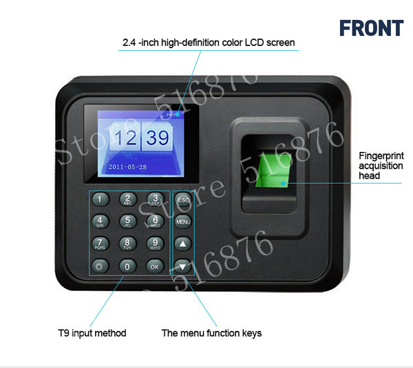 2.4 inch TFT USB Biometric Fingerprint Time Clock Recorder Digital Electronic Employee Attendance Machine A5