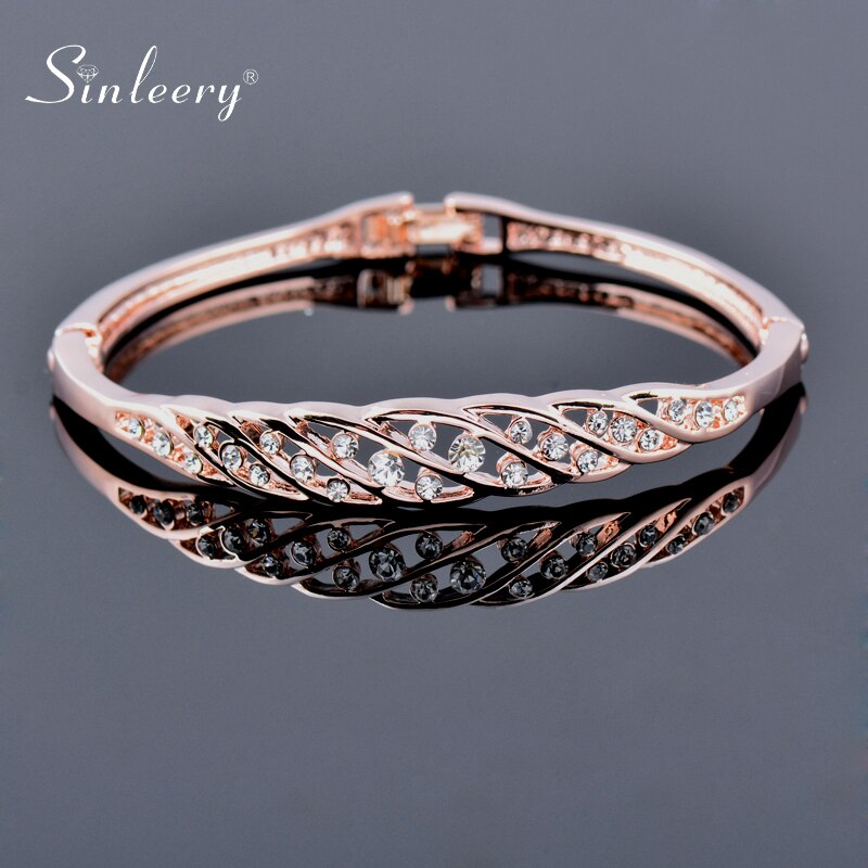 SINLEERY Hollow Bangle Cuff For Women Rose Gold Silver Color Tiny Crystal Bracelets Women Accessories Jewelry SL134 SSO