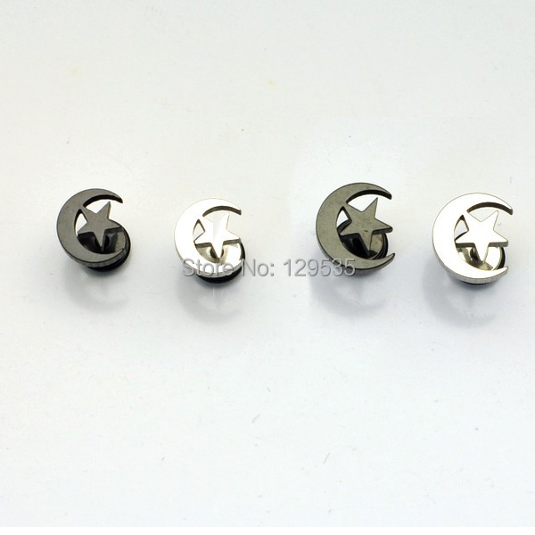 Moon Star White Black titanium steel Punk Men Screw stud earrings No fade