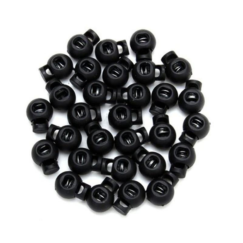 25 Pcs Plastic Toggle Round Spring Toggles Luggage Lanyard Stoppers Spring Loaded Shock Cord Lock End Stoppers (Black)
