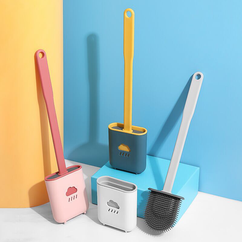 Silicone Toilet Brush Holder Head Flexible Soft Bristles Brushs Cleaning Brush Set Toilet Cleaning Bathroom Accessory