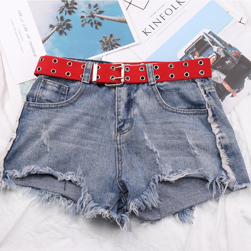 Punk Casual Canvas Unisex Riem Dubbele Rij Gaten Pin Vierkante Gesp Taille Riem Wit Zwart Student Vrouwen Mannen Jeans tailleband: Red