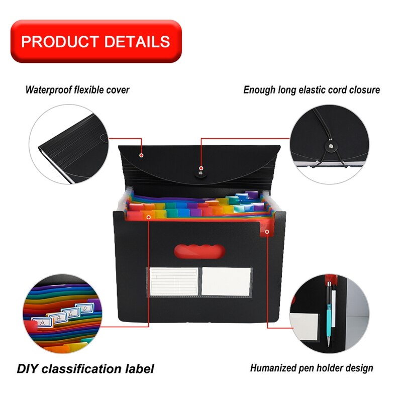 Protable With Cover 24 Layer Expanding File Folder Office Organizer Document Holder Bag File Case Document Box Stationery Box
