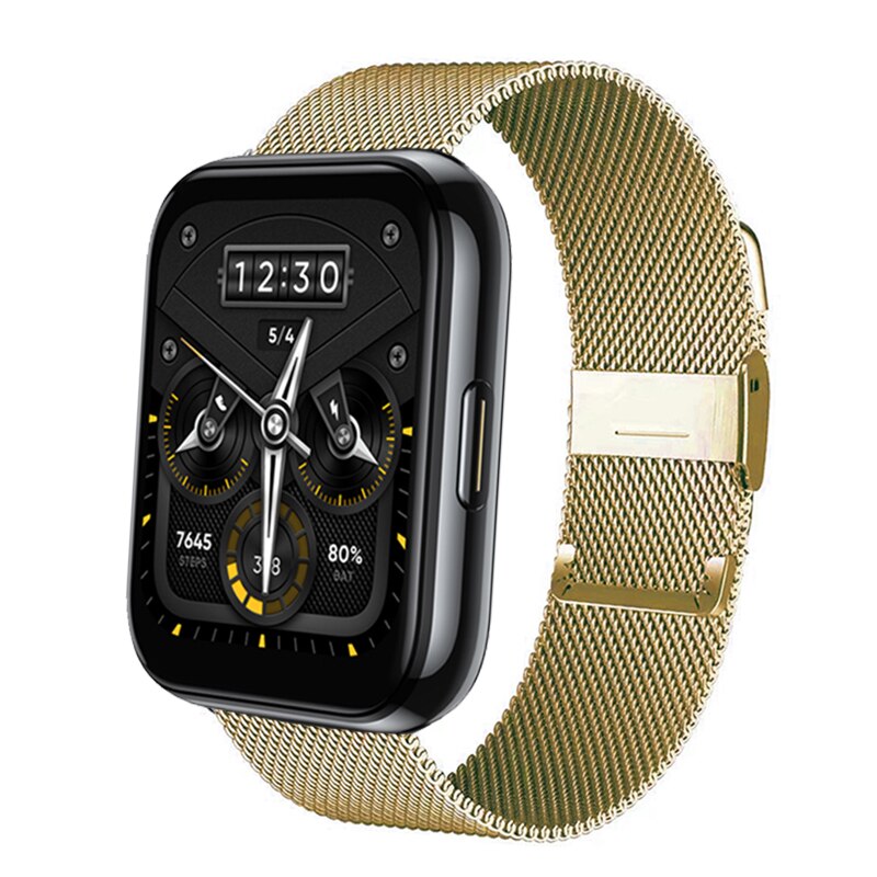Correa Milanesa De acero inoxidable para Realme Watch 2 Pro, repuesto de pulsera de Metal para realme Watch 2 2 pro, Correa de reloj inteligente: Gold / Realme Watch 2 Pro