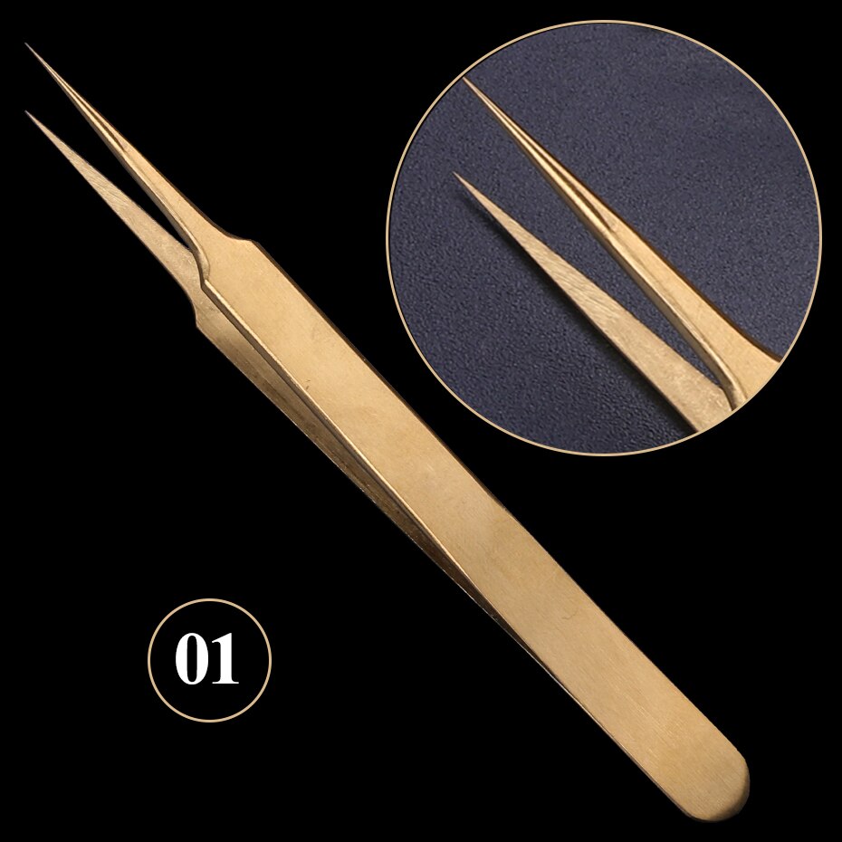 3/1Pc Golden Wimper Extension Pincet Nail Art Decoratie Picking Gereedschap Rechte Gebogen Wenkbrauw Clip Make-Up Accessoire BEG01-03