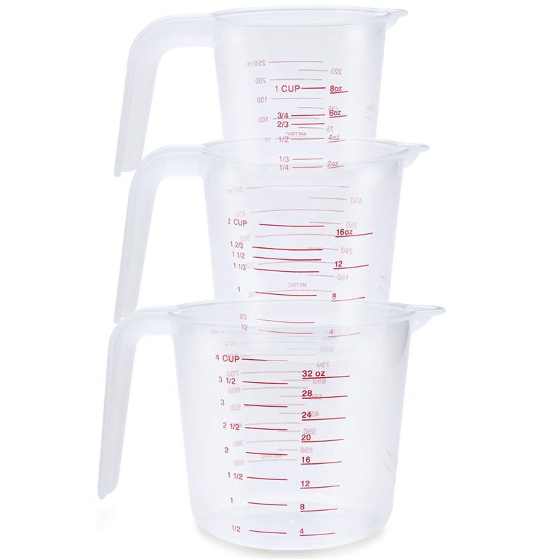 3pc plast målekande sæt store 4 kop , 2 kop og 1 kop kapacitet bpa fri målebæger med vinklet greb essentiel kitche: Default Title