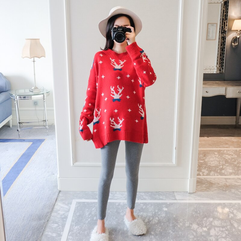 Pull de maternité en maille avec imprimé de noël, pull à la coréenne, vêtements pour femmes enceintes, ample, collection automne hiver