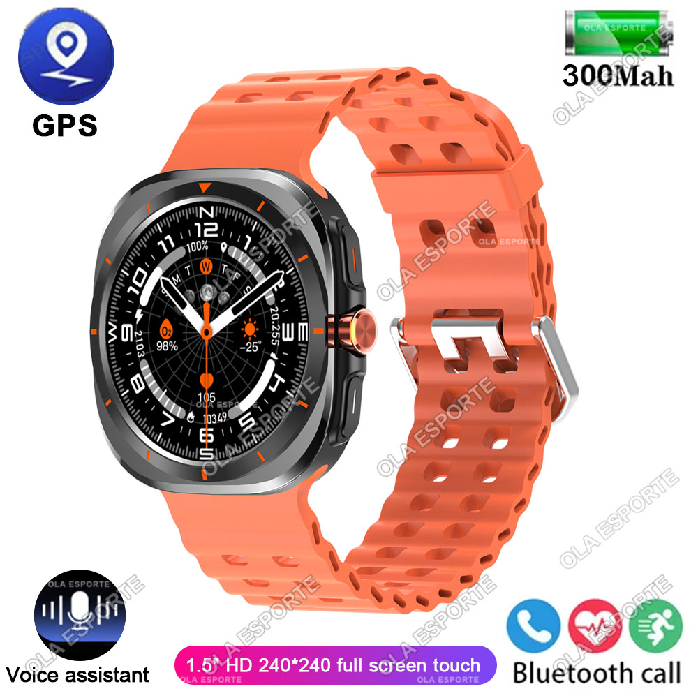 Watch 7 Ultra GPS Smartwatch 1.52'' AMOLED BT Calls Blood Oxygen Monitoring Waterproof Outdoor Smart Watches for Man For Samsung: black