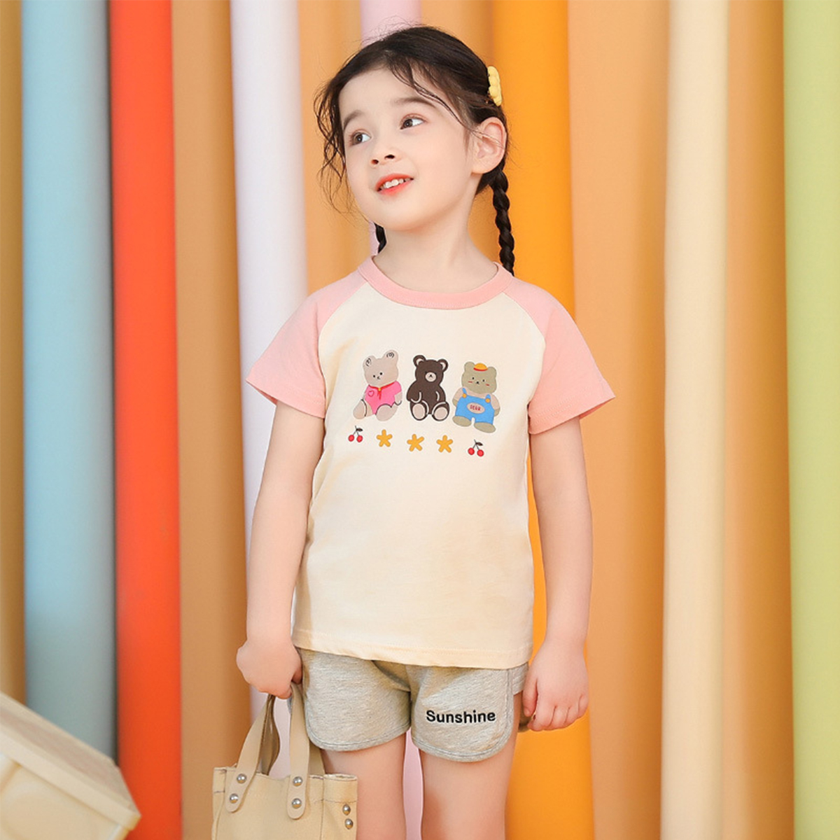 Camiseta teste padrão bonito das meninas da criança verão manga curta topos t: 1-2T(90cm)