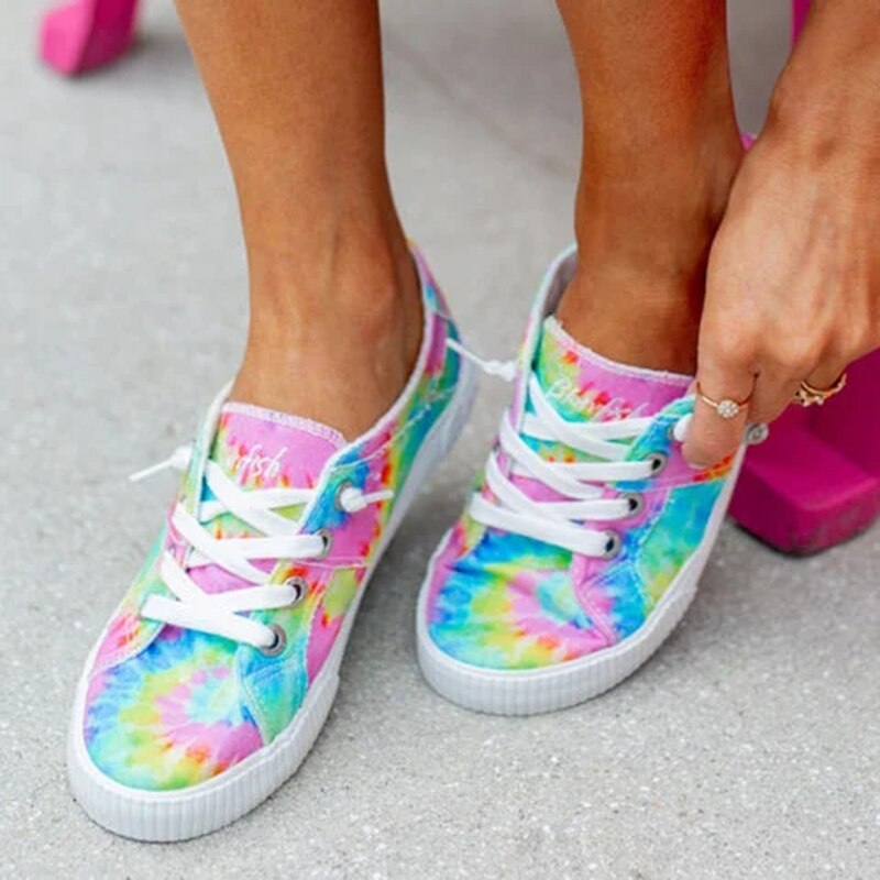 Regenboog witte schoenen dames canvas sneakers met gekleurde veters lente dames casual sneakers