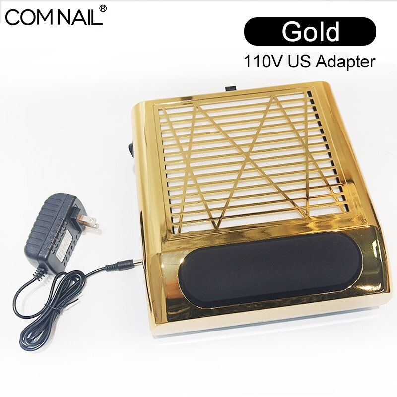 80W Strong Power Nail Dust Collector Nail Fan Art Salon Equipment Suction Dust Collector Machine Vacuum Cleaner Fan EU/US Plugs: Gold US plug