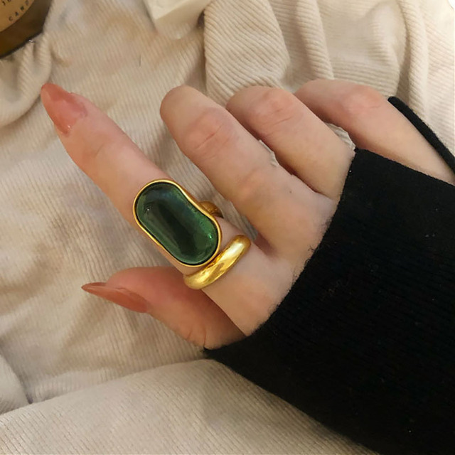 Foxanry Gold Color Wedding Rings for Women Green Stone France Vintage Party Bride Jewelry: WHITE