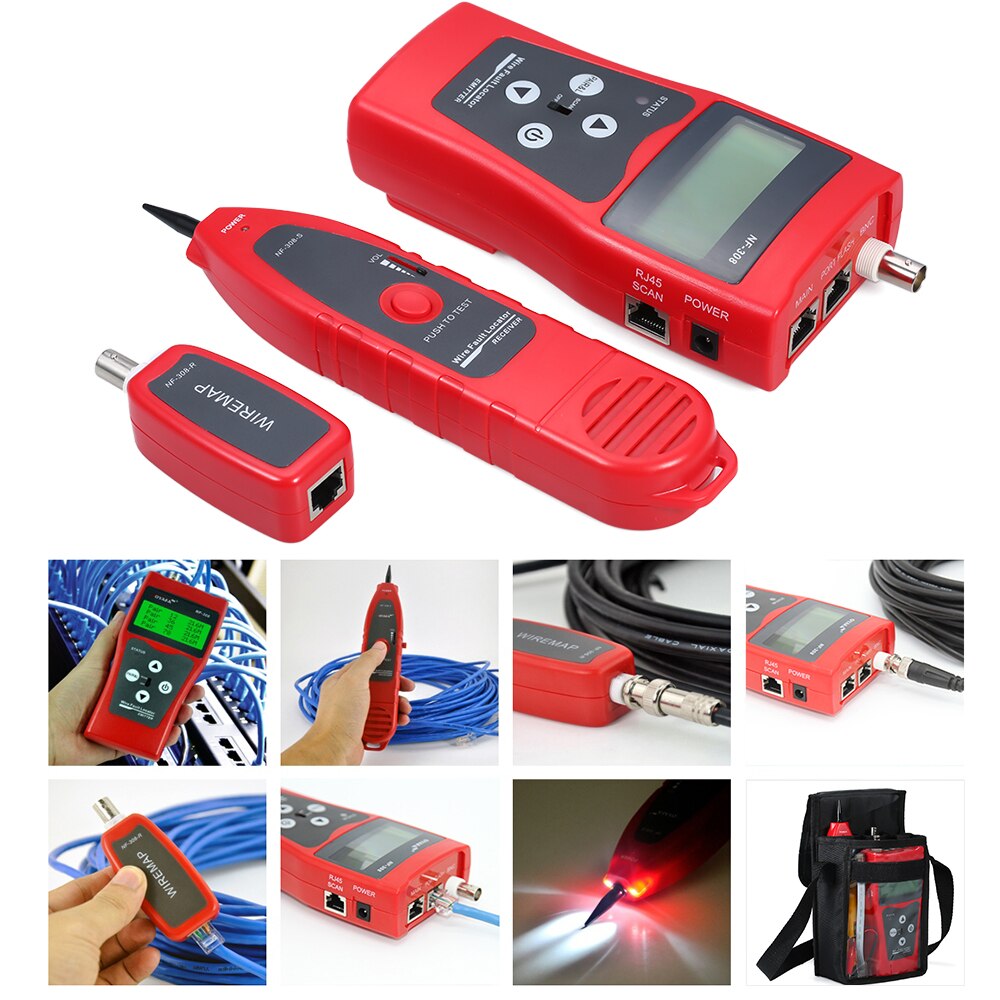 Multi-functional LCD Network Cable Tester Line Finder Coaxial Line Tester RJ11 RJ45 Wire Length Finder with 1 Remote Adapter