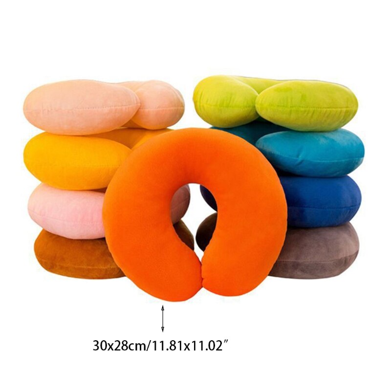 GXMA 30x28cm Soft U-Shaped Neck Protection Pillow Office Sleep Nap Cushion Travel Car Train Head Support Solid Color