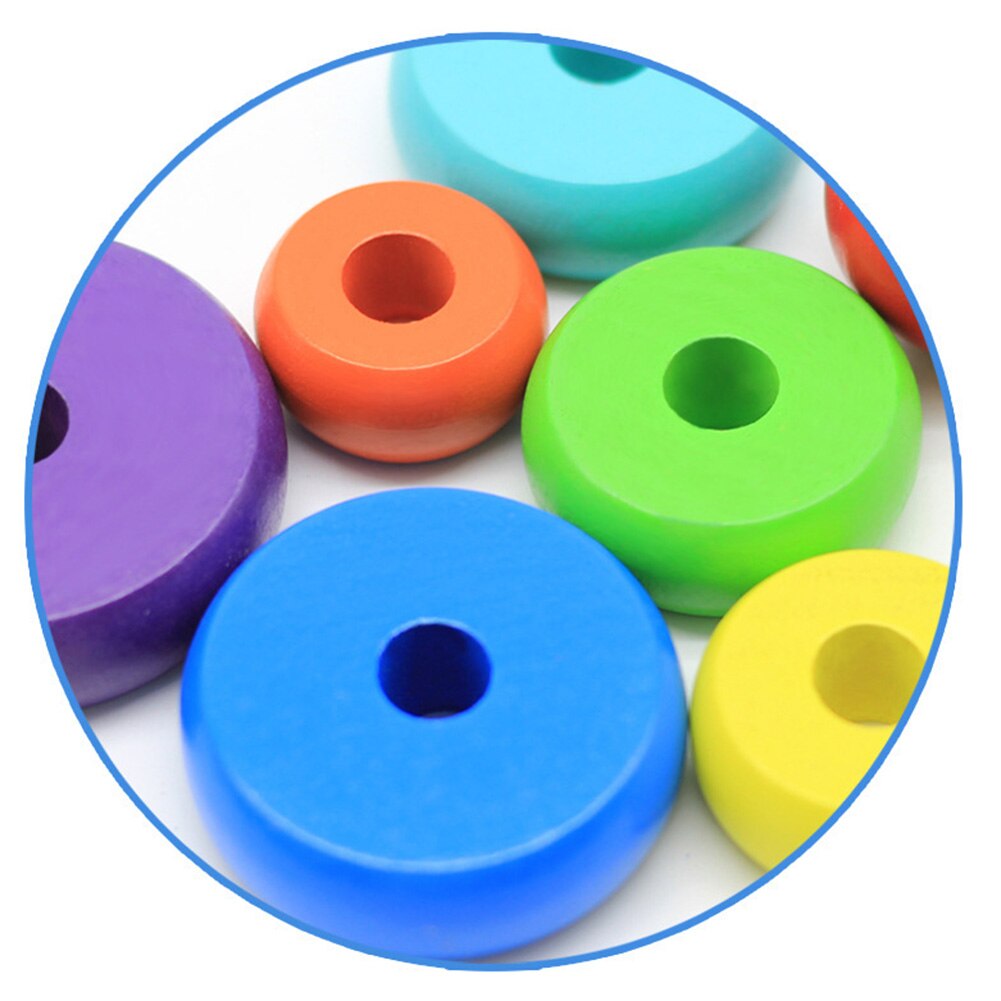 Kids Toddler Puzzle Toy Rainbow Color Wooden Color Number Cognition Ring Tower Stacker