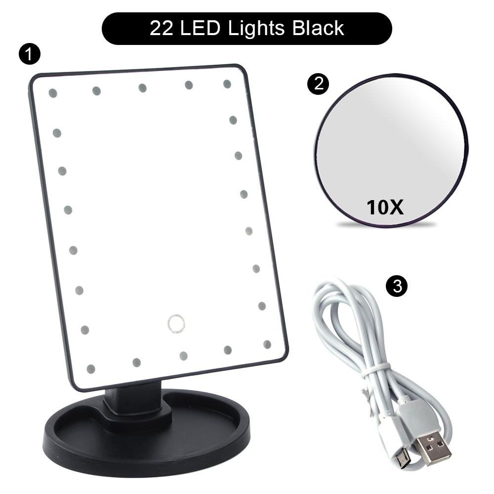 Sminkspegel pekskärm förstorande led upplyst spegel smink sminkbord skrivbord tresidig hopfällbar justerbar sminkspegel: Bk 22 ljusset a