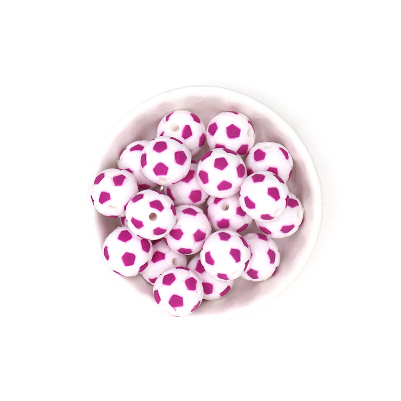 kovict 5pcs Silicone Beads 15mm Baby Teether Football Food Grade Silicone Soccer Round Bead BPA Free Bracelet: NO.03 Violet Red