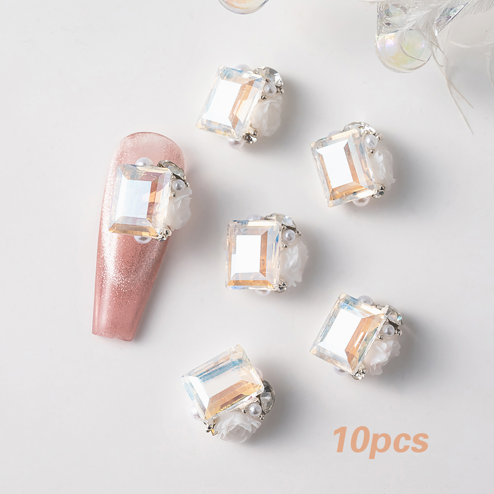 Ijs Transparant Roze Blauwe Nagel Steentjes Stapel Edelstenen 10 Stuks Sprankelende Diamant Kristal Nagel Bedels Ovale Rechthoekige Steentjes