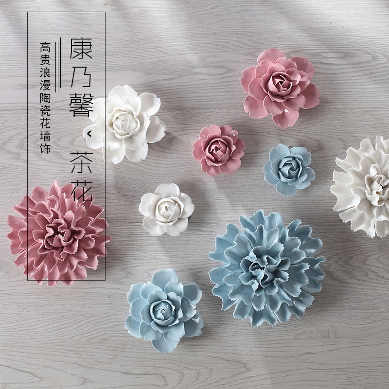 Creatieve Decoratieve Muur Bloemen Keramische Handgemaakte Mooie En Kleurrijke 3D Muurbloempje anjers en camellia