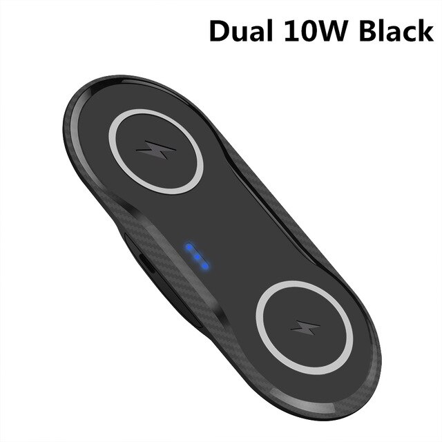 2 In 1 Double 10W Dual Seat Qi Wireless Charger for Samsung S10 S9 S8 Fast Charging Dock Pad for IPhone 11 Pro XS Max XR 8 Plus: 10W Black