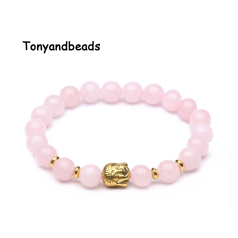 Natuursteen Kralen Armband Antieke Gouden Boeddha Charm Armbanden &amp; Bangle Voor Vrouwen Of Mannen Geen. NB4: Rose Quartz