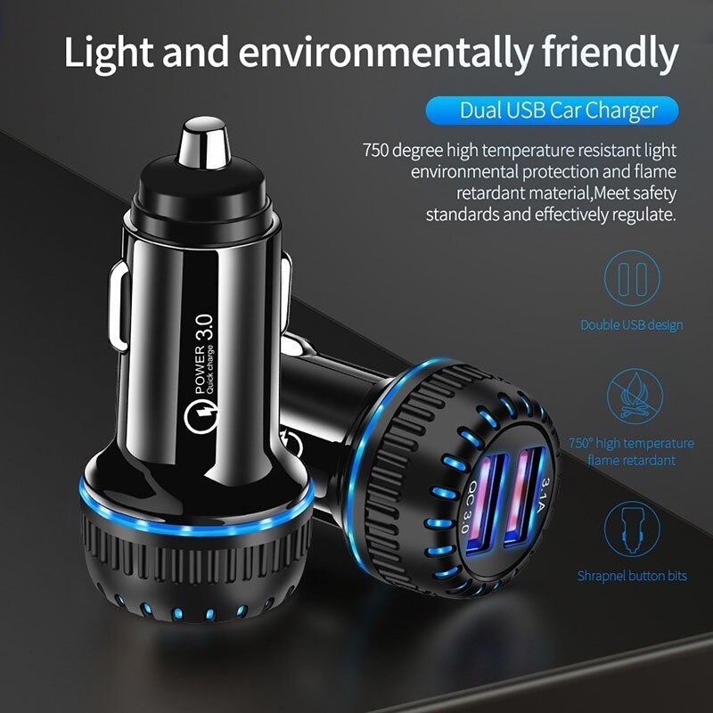 Car Accessories Fm Transmitter Car Charger Car USB Fast Charger Double Port USB Car Charger Adapter Phone Charger