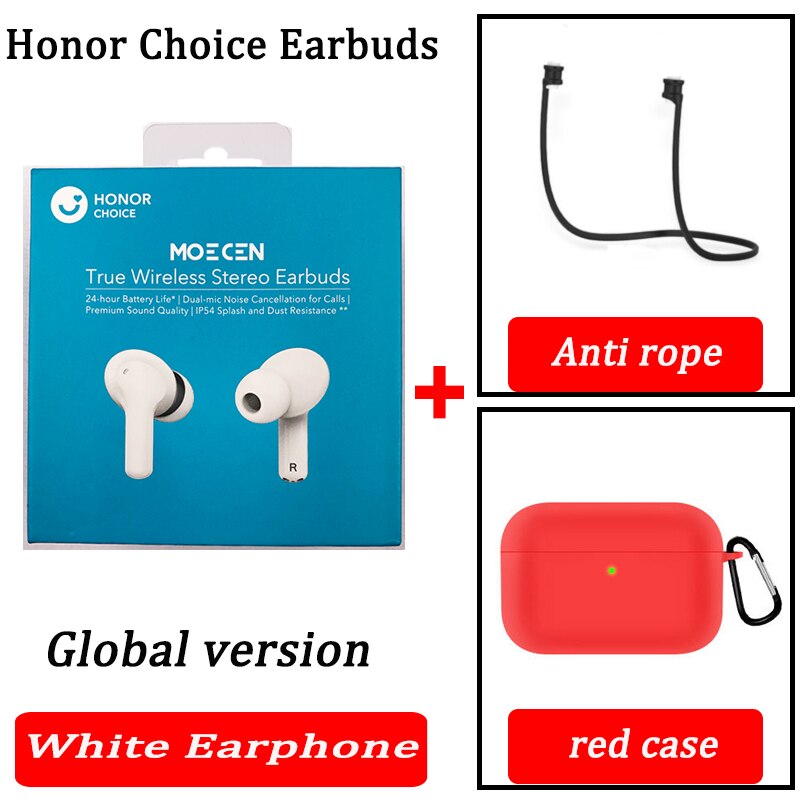 Global Version Honor Choice True Wireless Earbuds TWS Wireless Bluetooth Earphone Dual-microphone Noise Reduction Bluetooth 5.0: white n red global